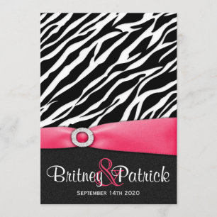 Hot Pink Black White Zebra Wedding Invitations