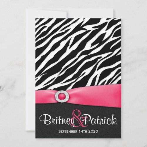 Hot Pink Black White Zebra Wedding Invitations