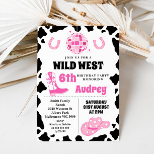 Hot Pink Black Wild West Cowgirl Birthday  Invitation