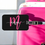 Hot Pink Black World Traveler Monogram Name Luggage Tag<br><div class="desc">Travel in style with our Hot Pink World Traveler Monogram Name Luggage Tag! Featuring a vibrant hot pink design and a world map background, this tag is personalized with your name and monogram in a chic font. Perfect for identifying your luggage quickly and easily, it combines fashion with function. Made...</div>