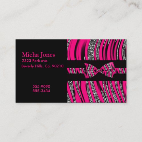 Hot Pink  Black Zebra Glitter Stripes Business Card