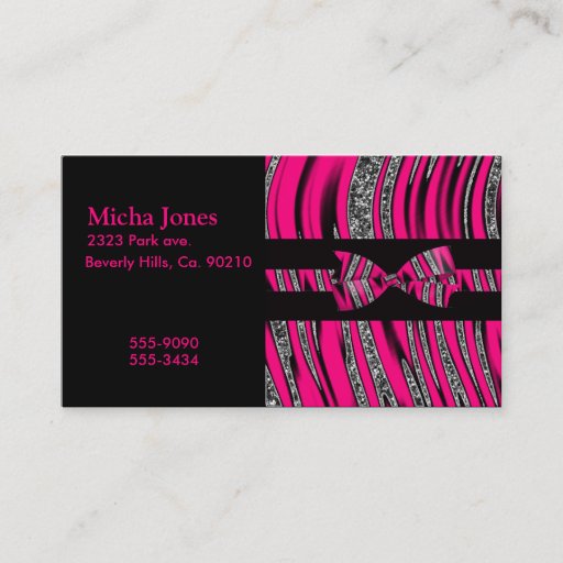Customizable Hot Pink & Black Zebra Glitter Stripes Business Card Templates