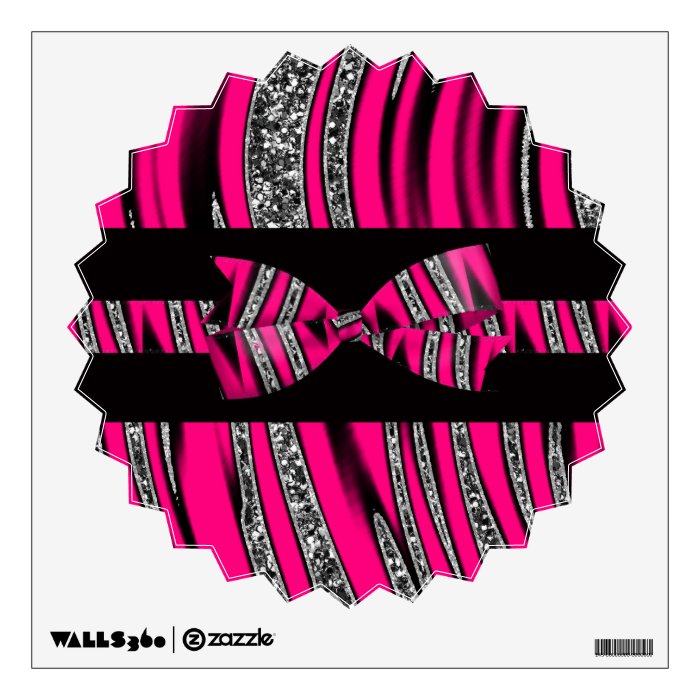 Hot Pink & Black Zebra Glitter Stripes Room Stickers