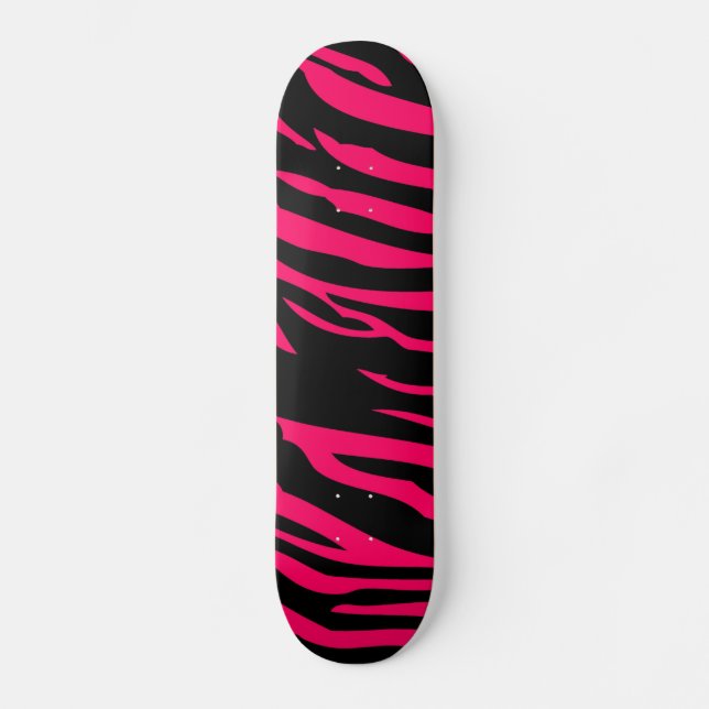 Hot Pink Black Zebra Print Animal Comp Skateboard Deck (Front)