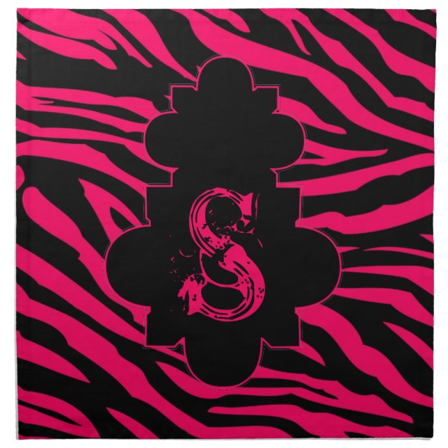 Hot Pink Black Zebra Print Animal Pattern Napkins (Front)