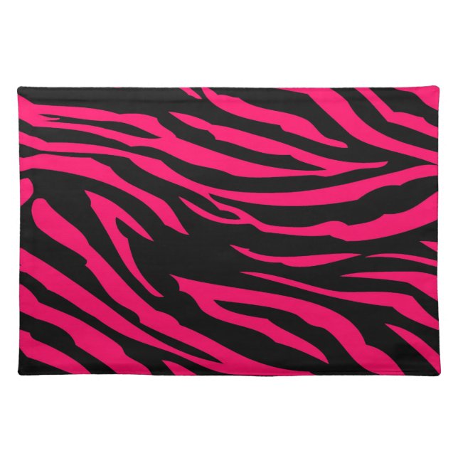 Hot Pink Black Zebra Print Animal Pattern Placemat (Front)