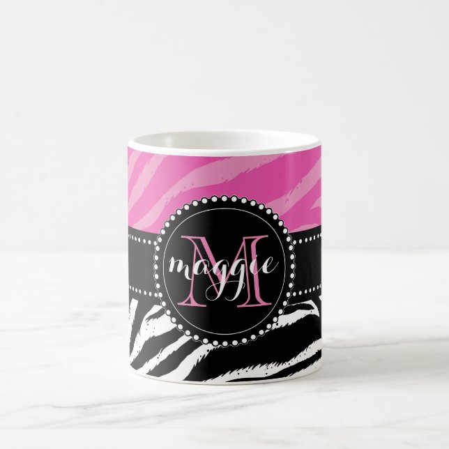 Hot Pink & Black Zebra Print Monogram girly Coffee Mug (Center)