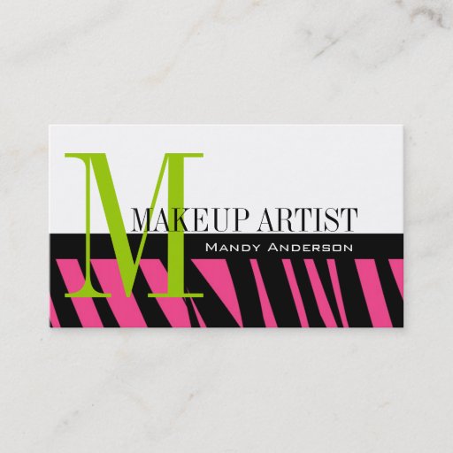 Customizable Hot Pink Black Zebra Stripes Bold Makeup Artist Business Card Templates