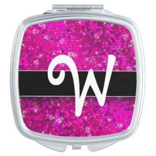 Hot Pink Bling Glitter Monogram Name Initial DIY Mirror For Makeup