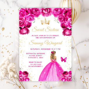 Hot Pink Blonde Hair Princess Sweet Sixteen Invitation