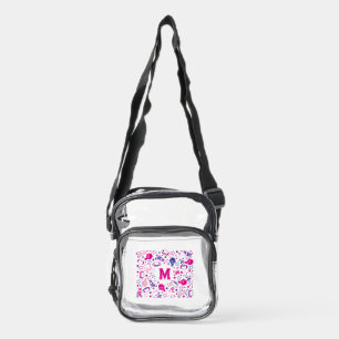 Hot Pink Blue American Football Fan Monogram Clear Crossbody Bag