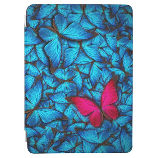 Hot Pink Blue Butterfly iPad Cover