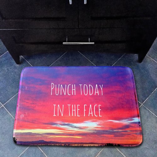 Hot Pink Blue Coastal Sunset Punch Today Quote Bathroom Mat