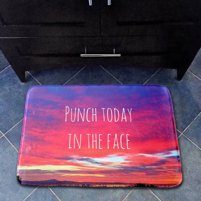 Hot Pink Blue Coastal Sunset Punch Today Quote Bathroom Mat (Creator Uploaded)