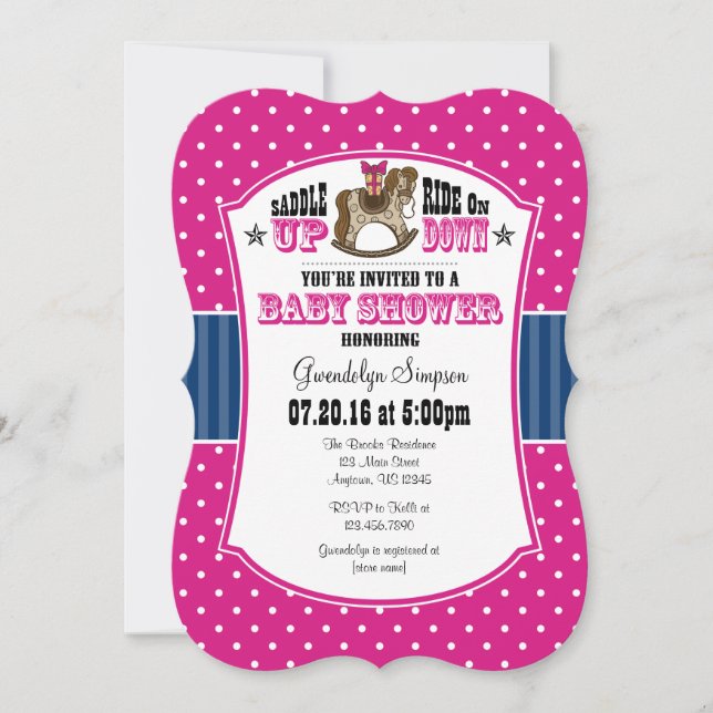 Hot Pink Blue Cowboy Baby Shower Invitation (Front)