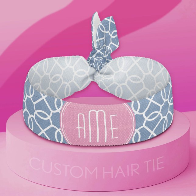 Hot Pink & Blue Geometric Pattern Monograms Hair Tie (Custom Hair Tie)