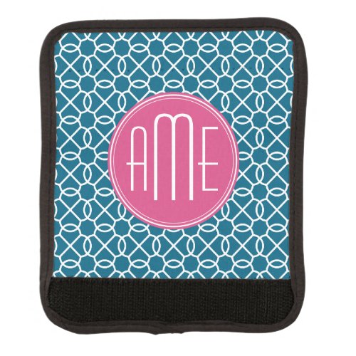 Hot Pink  Blue Geometric Pattern Monograms Luggage Handle Wrap