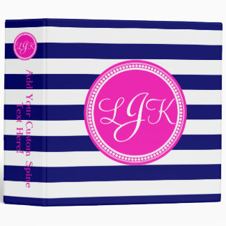Hot Pink Blue Monogrammed Stripe Personalized Binder