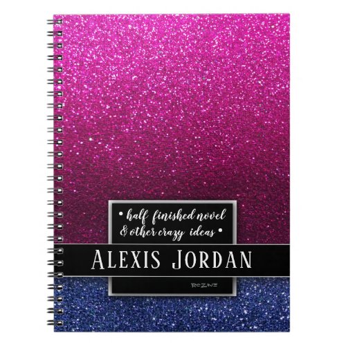 Hot Pink Blue Ombre Glitter Black White Monogram N Notebook