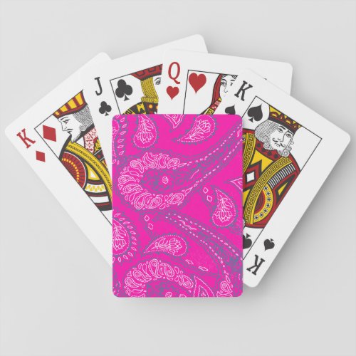Hot Pink Blue Paisley Print Summer Fun Girly Poker Cards