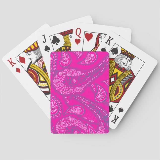 Hot Pink Blue Paisley Print Summer Fun Girly Poker Cards (Back)