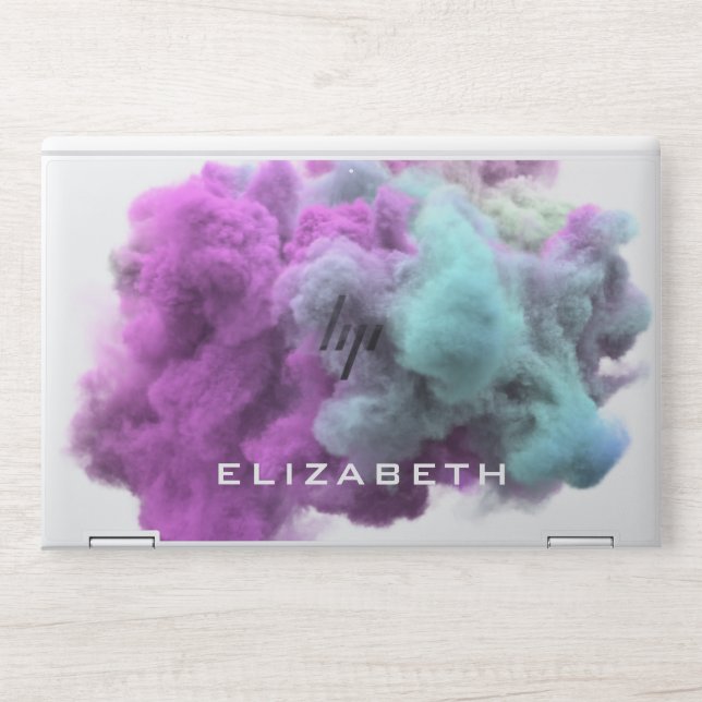 hot pink blue smoke effect modern monogram HP laptop skin (Front)