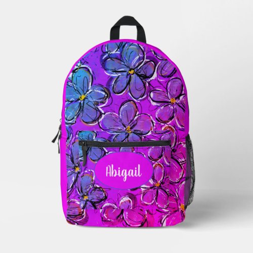 Hot Pink Blue Tropical Flower Printed Backpack