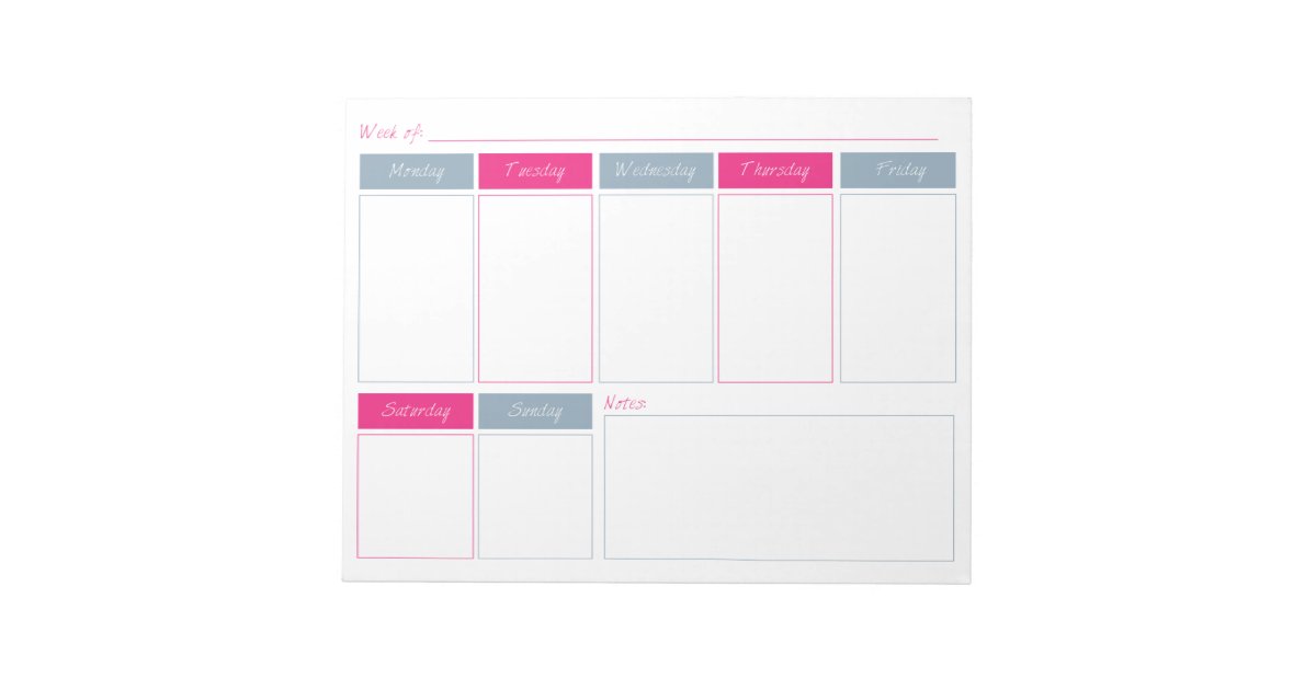 Hot Pink & Blue Weekly Planner Tear Off Notepad | Zazzle