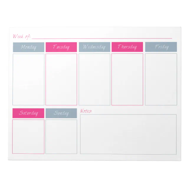 Hot Pink & Blue Weekly Planner Tear Off Notepad | Zazzle
