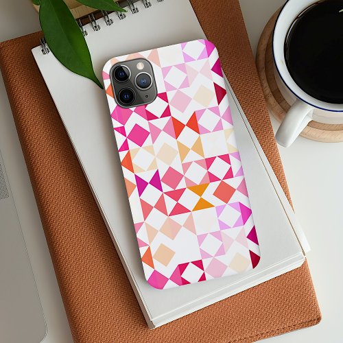 Hot Pink Blush Coral Red Orange Mosaic Art Pattern iPhone 11 Pro Max Case