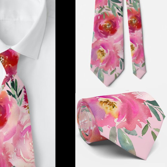 Hot Pink Blush Light Pretty Roses Floral Neck Tie (Creator Uploaded)