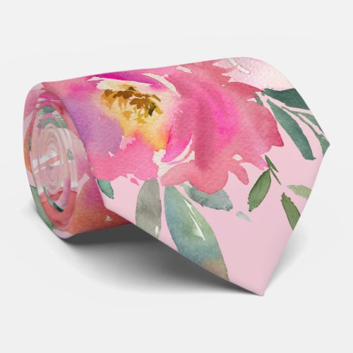 Hot Pink Blush Light Pretty Roses Floral Neck Tie