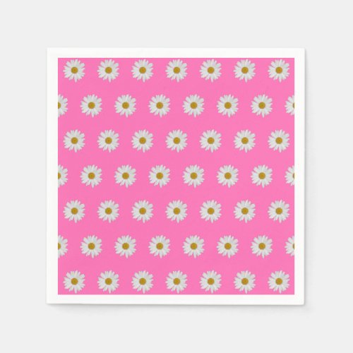 Hot Pink Bohemian Daisy Pattern  Napkins