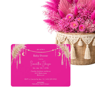 Hot Pink Boho Pampas Baby Shower Invitation