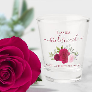 Hot Pink Boho Roses Elegant Bridesmaid Wedding Shot Glass