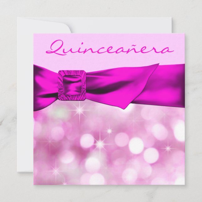 Hot Pink Bokeh Sparkle Quinceanera Invitation (Front)