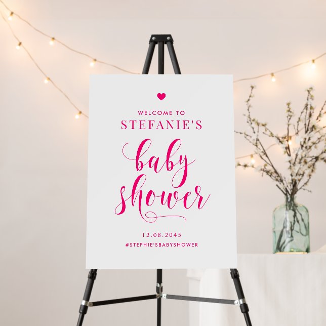 Hot Pink Bold Calligraphy Baby Shower Welcome Foam Board (In Situ (Stand))