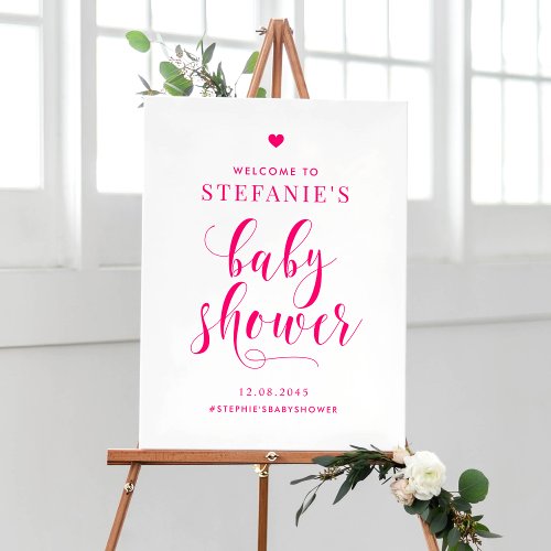 Hot Pink Bold Script Baby Shower Welcome Poster