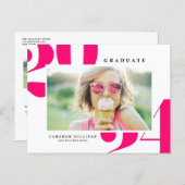 Hot Pink Bold Typography 2024 Photo Graduation Announcement Postcard (Front/Back)