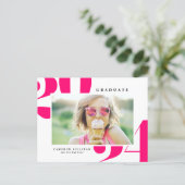 Hot Pink Bold Typography 2024 Photo Graduation Announcement Postcard (Standing Front)