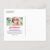 Hot Pink Bold Typography 2024 Photo Graduation Announcement Postcard (Back)