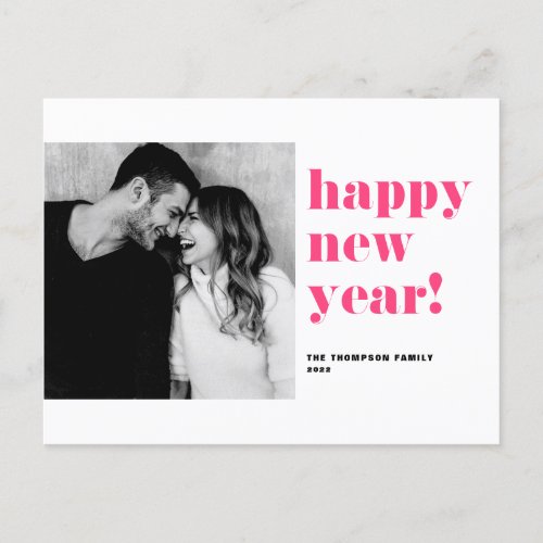 Hot Pink Bold Typography Happy New Year 2024 Photo Holiday Postcard