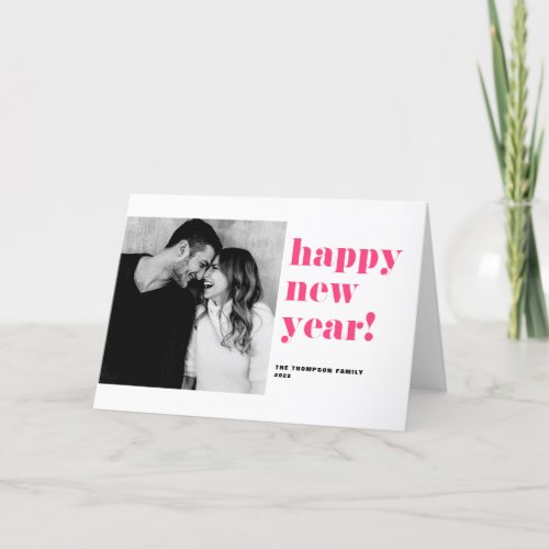 Hot Pink Bold Typography Photo Happy New Year 2024 Holiday Card