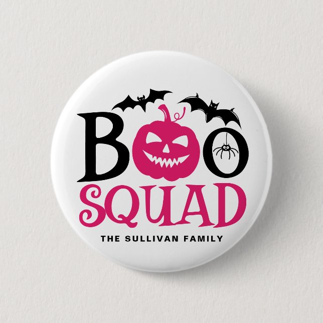 Hot Pink Boo Squad Spooky Lettering Halloween Button (Front)