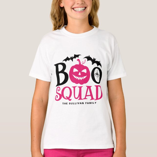 Hot Pink Boo Squad Spooky Lettering Halloween T-Shirt (Front)