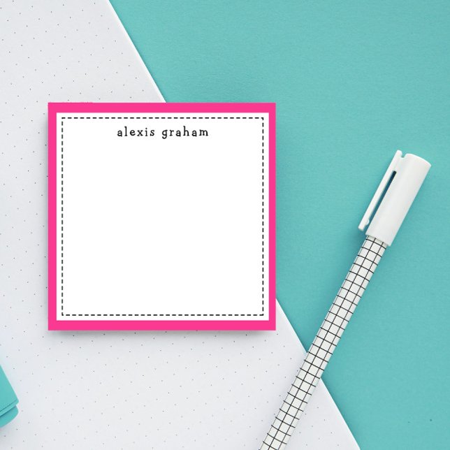 Hot Pink Border Add Name Personalized Post-it Notes (Creator Uploaded)