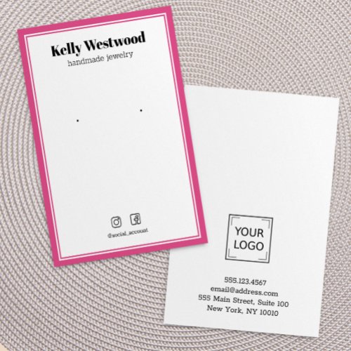 HOT PINK BORDER EARRING DISPLAY LOGO SOCIAL ICONS BUSINESS CARD