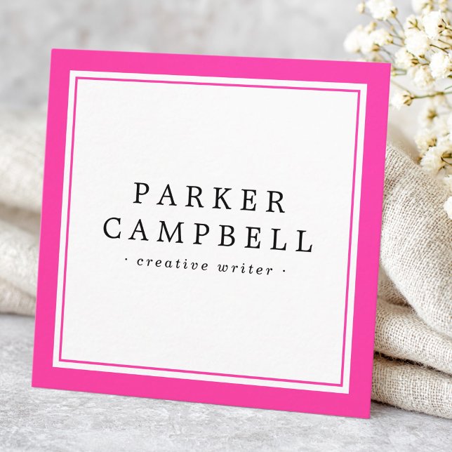 Hot pink border elegant professional minimalist square business card (Hot pink border elegant professional minimalist square business card)