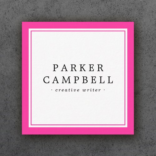 Hot pink border elegant professional minimalist square business card