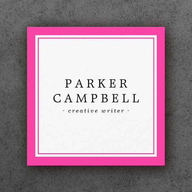 Hot pink border elegant professional minimalist square business card (Creator Uploaded)